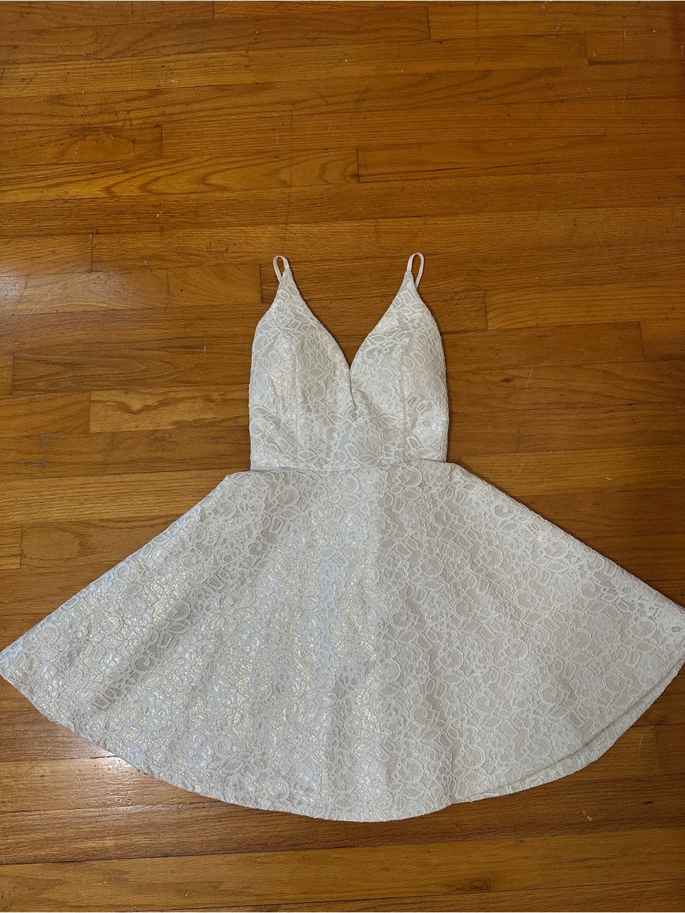 White Lace Homecoming/Party Dress with Spaghetti Straps